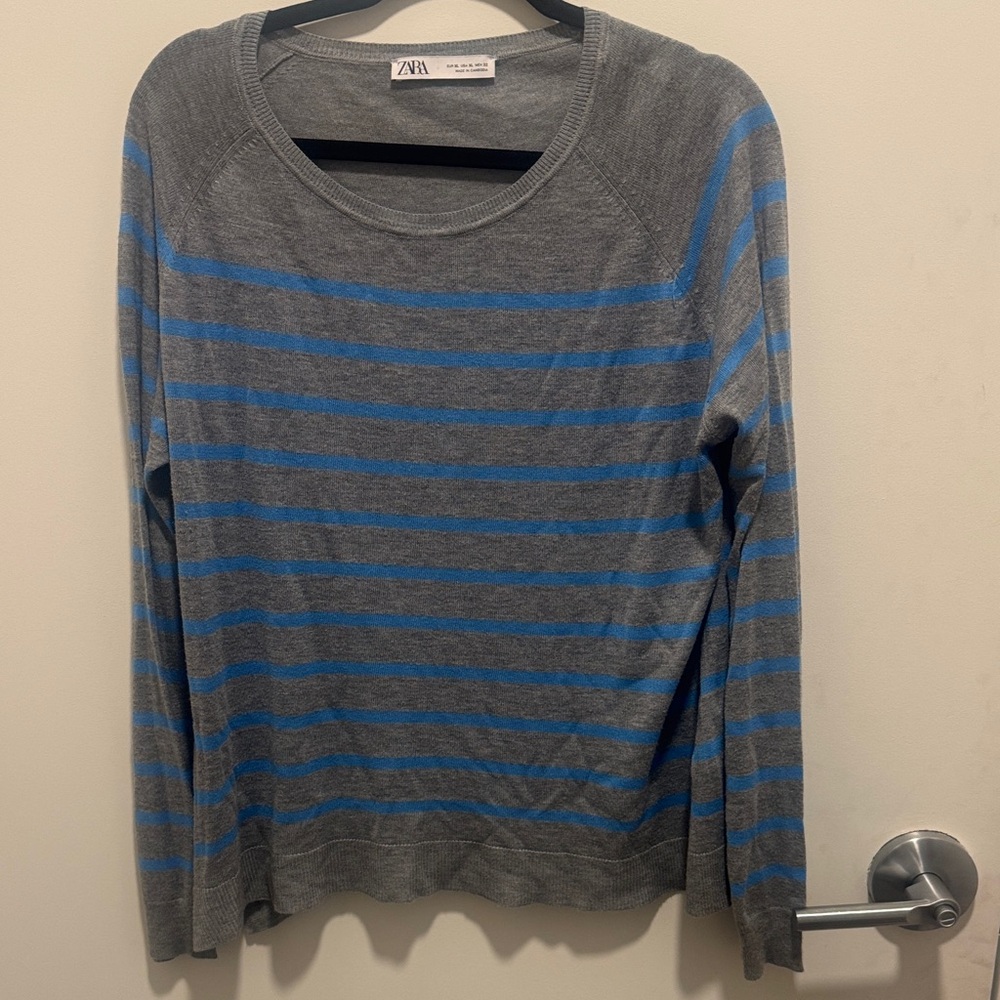 Zara Gray Sweater with Blue Stripes size xl Womens